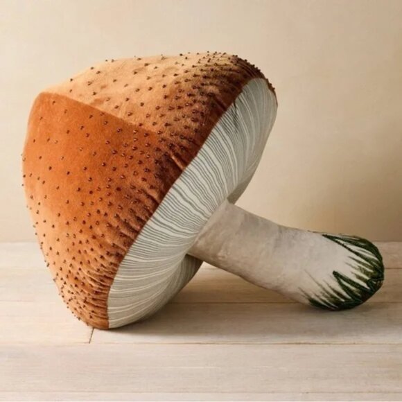 Target Other - John Derian x Target 17”x14” Beaded Mushroom Novelty Plush Pillow Brown New